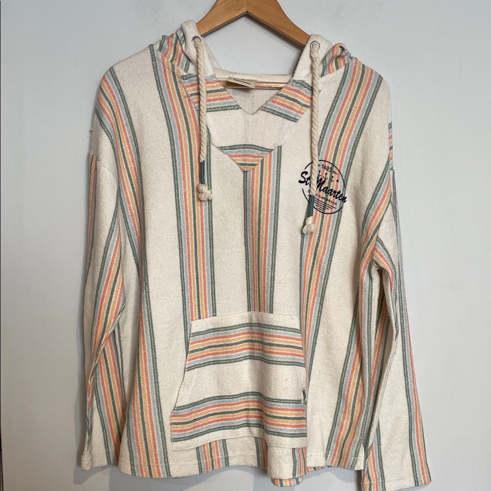 Southern Spirit Striped Cream Hoodie Sweatshirt St. Maarten NWT
